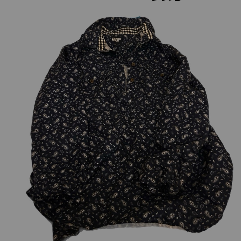 Lands' End Navy Paisley Button-Down Shirt